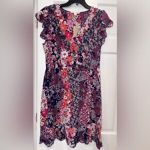 NWT Michael Kors Pink and Blue Floral Dress, Size Large